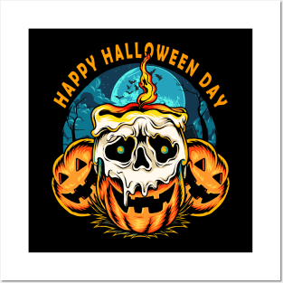 halloween pumpkin with skull Posters and Art